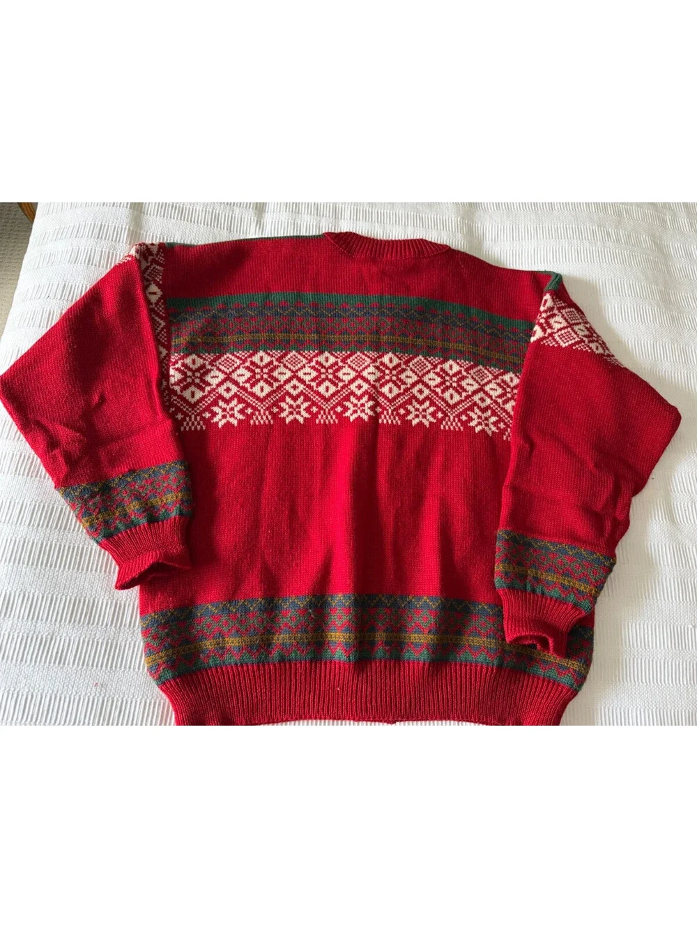 NORDSTRIKK Norway Wool Fair Isle Cardigan Sweater Large Ski Snowflake Red Green